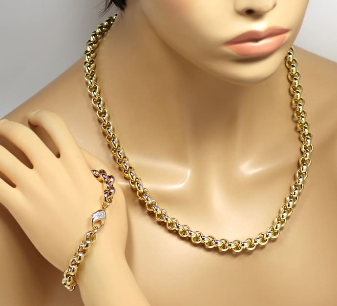 Foto 5 - Goldkette und Armband mit Diamantkarabiner Erbsenmuster, K3133