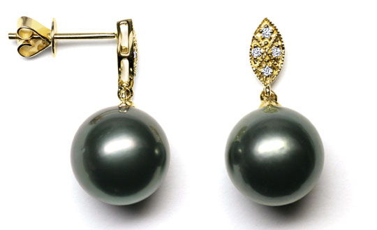 Foto 1 - Original 11,1mm Tahiti Perlen Brillantohrgehänge, S1051
